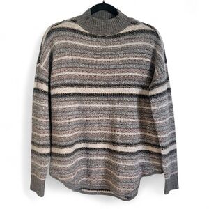 Cozy American Eagle Mock Neck Grey Multicolor Striped Sweater Sz Medium